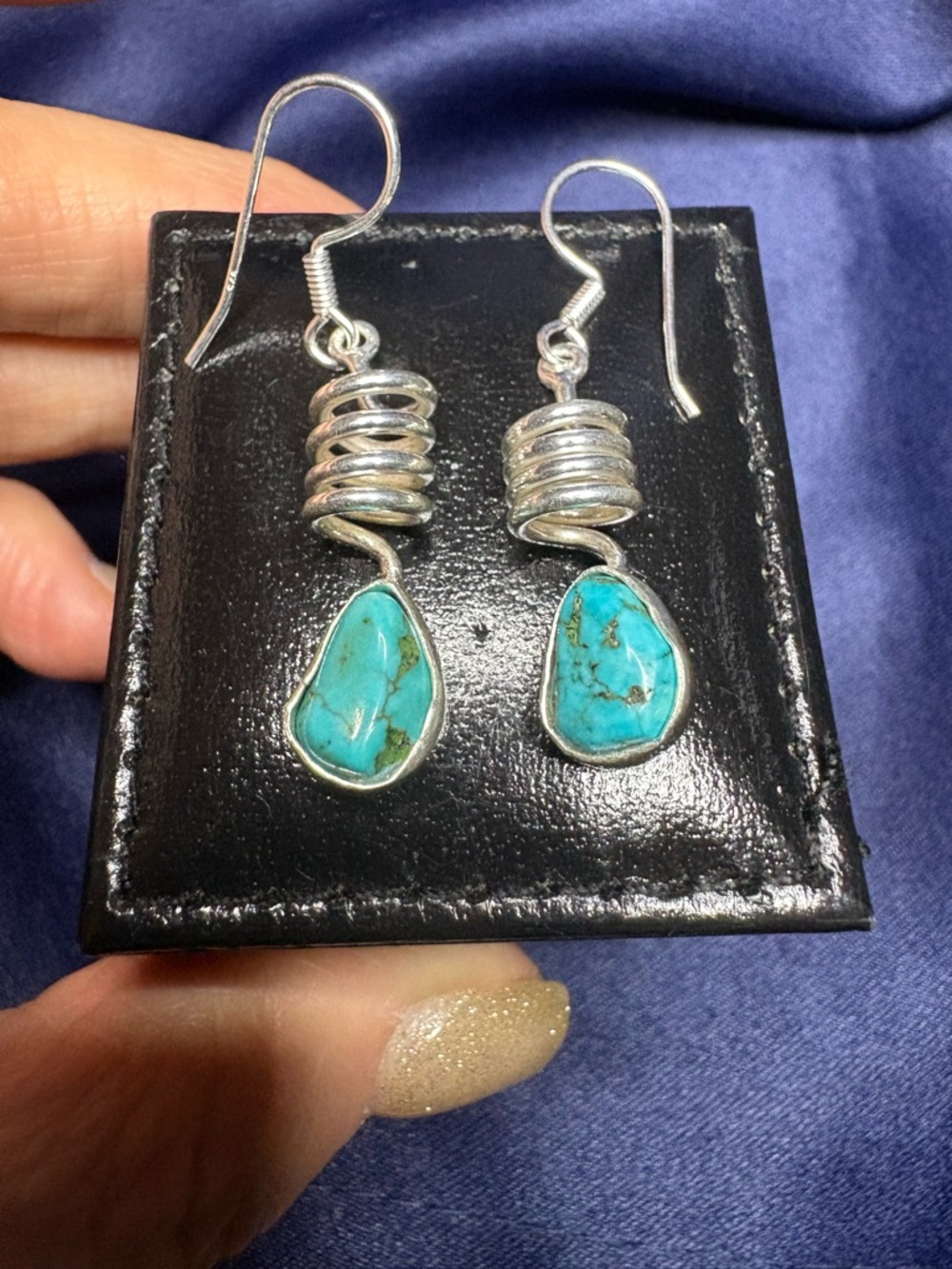 Earrings Turquoise Drop Spiral Silver 925 Sterling Silver